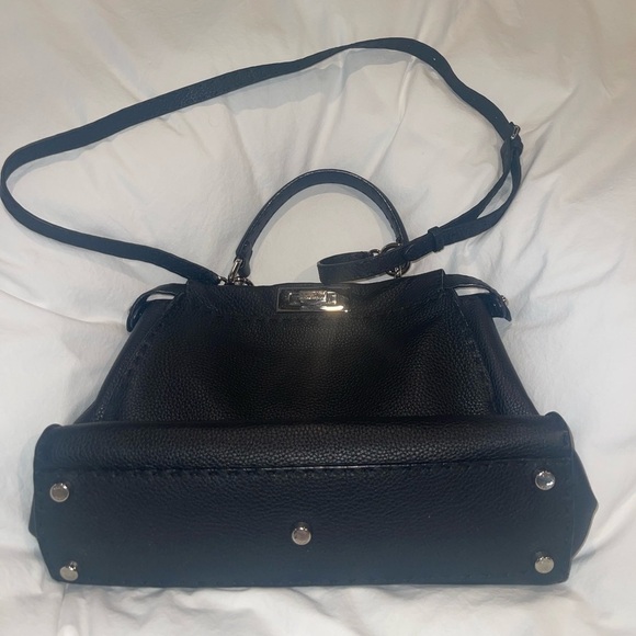 FENDI Peekaboo SMALL Black Saddle Brown Selleria Bag 1048 Hand-Sewn Topstitch - Picture 10 of 16